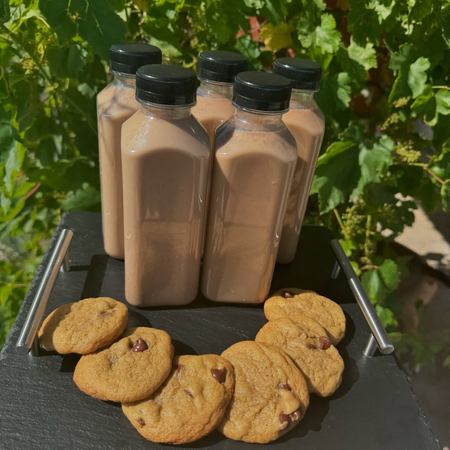 House cold brew with fresh chocolate-chip cookies